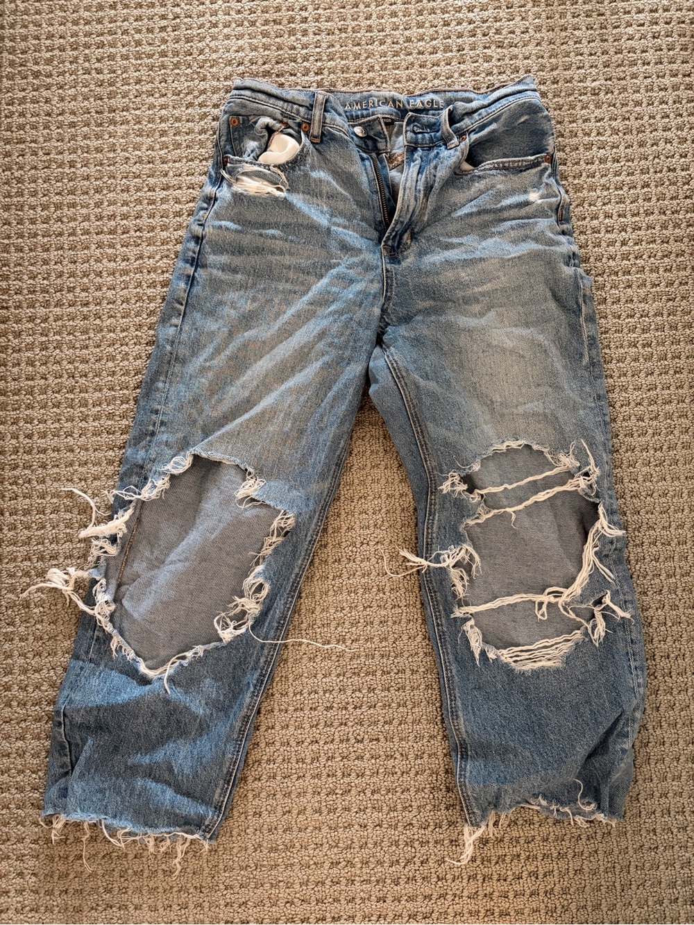 American Eagle Light Blue Denim Jeans Waistband Detail